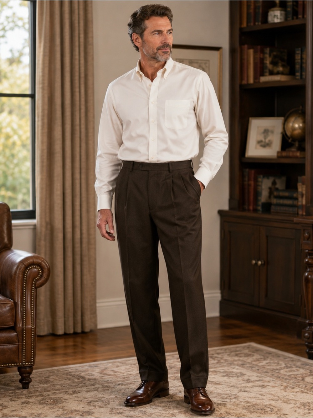 Austin Reed Men’s 38 Brown Wool Cashmere Pleated Dress Pants 29 Inseam